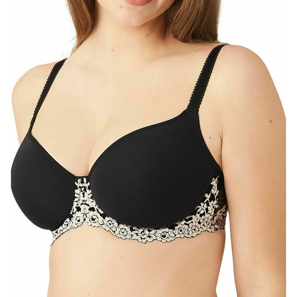 Wacoal Embrace Size 32 D Lace Contour Bra 853191 Black w white Lace Flattering - Picture 1 of 5